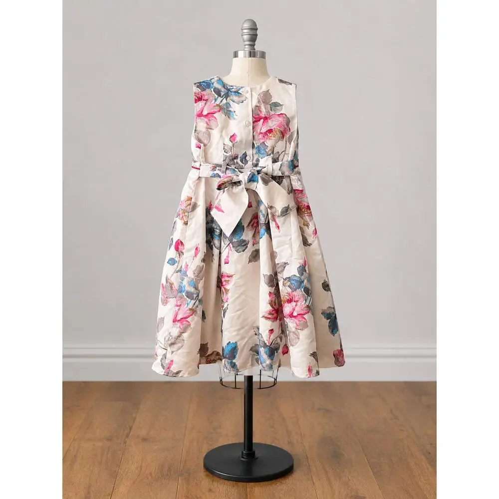 Richie House Girls 7/8 Watercolor Floral Dress Pink Flower Sleeveless